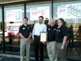  L/R: Scott Waters, Vice President, Steve Brookhart, True Value Regional Manager, Jim Waters, President, Brenda Schlief, Store Manager 