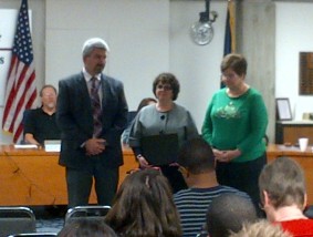 pictured left to right: Greg Hoyt; School Board President, Leah Fliter, and Laurie Davis