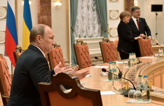 Vladimir Putin, Angela Merkel, Petro Poroshenko