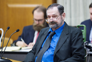 Frazier Glenn Miller Jr., who is representing himself, listens to the testimony during his murder trial Tuesday, Aug. 25, 2015, at the Johnson County Court House in Olathe, Kan. Miller is charged with capital murder in the April 2014 slayings of three people at suburban Kansas City Jewish sites. (Joe Ledford/The Kansas City Star via AP, Pool)