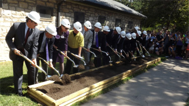 K-State officials and dignitaries "break ground" on the university's $75 million expansion to Seaton Hall Friday.