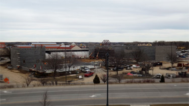 Crews continue work on the new IMAX theater in downtown Manhattan Saturday. 