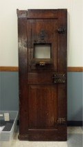 A door from a prison cell inside the Palace of Justice in Nuremberg, Bavaria, in Germany.