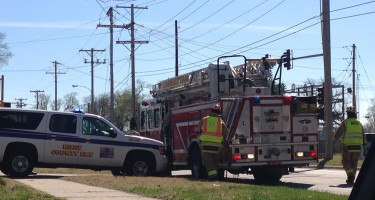 Emergency crews respond to accident at Fort Riley Blvd. and S. Manhattan.  (Staff photo by Melanie Fritts) 