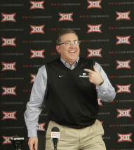 Kansas State president Kirk Schulz laughs after speaking to reporters after the Biq 12 conference in Irving, Texas in February. The Board of Regents of Washington State University chose Schulz of Kansas State University as the 11th president of the Pullman-based school. (AP Photo/LM Otero, File)