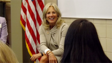 Second Lady of the United States Dr. Jill Biden speaks to students and teachers Wednesday at Fort Riley Middle School. (Staff photos by Brady Bauman)