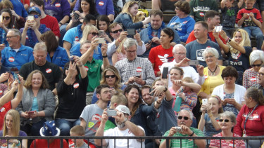 Manhattan State Rep. Tom Phillips joins the crowd in tagging himself in Sunday's Guinness World Records selfie at Bishop Stadium in the Little Apple Sunday afternoon.