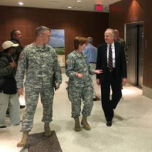 (Pictured from left to right: Lieutenant Colonel Robert Schultz, U.S. Senator Jerry Moran (R-Kan.) and Colonel Risa Ware) 