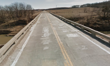 A Google Maps photo of he Fancy Creek Bridge from February located 3 3/4 miles west of Winkler Mills Road in northern Riley County.