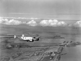 Amelia Earhart takes the $80,000 flying laboratory for a trial run over San Francisco Bay, Oakland, Ca., March 13, 1937, for her around-the-world flight. (AP Photo/Ernest King)