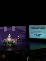 K-State President Richard Myers introducing Temple Grandin
