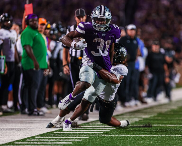 Kansas State running back D.J. Giddens runs for part of his 202 yards in a win over UCF, Sept. 23, 2023.